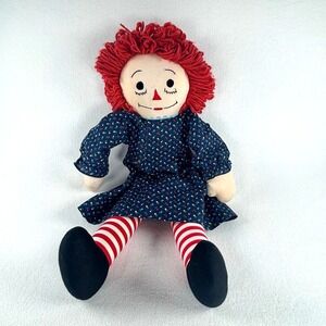 Vtg Raggedy Ann Doll Stuffed Plush Toy Red Hair Blue Dress 80s Collectible 19"